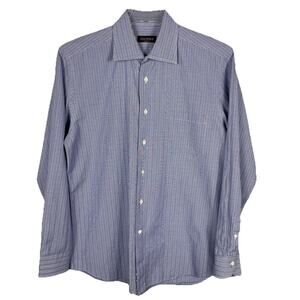 Canali Dress Shirt Mens 16.5 Blue Glenn Plaid Long Sleeve Old Money Italy Made